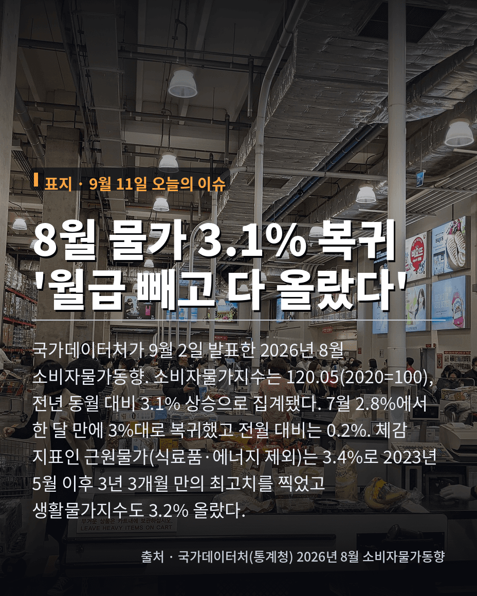 8월 물가 3.1% 복귀 진짜 범인은 따로 있다 와이드 카드뉴스